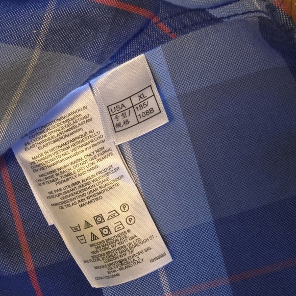 Brooks Brothers Mens XL Regent Fit Stretch Original Polo Blue Plaid Long Sleeve - Picture 8 of 9